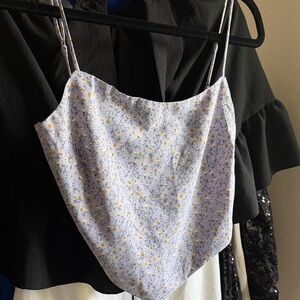 Delicate Lavender Floral Scarf-Hem Cami with Yellow Accents